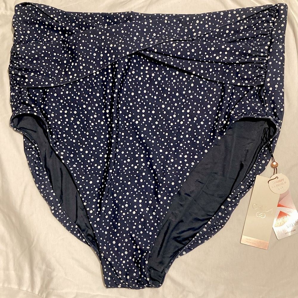 COPY - Calia Freckle Dot Ardosia Blue/White High Waisted Polka Dot Bikini Botto…